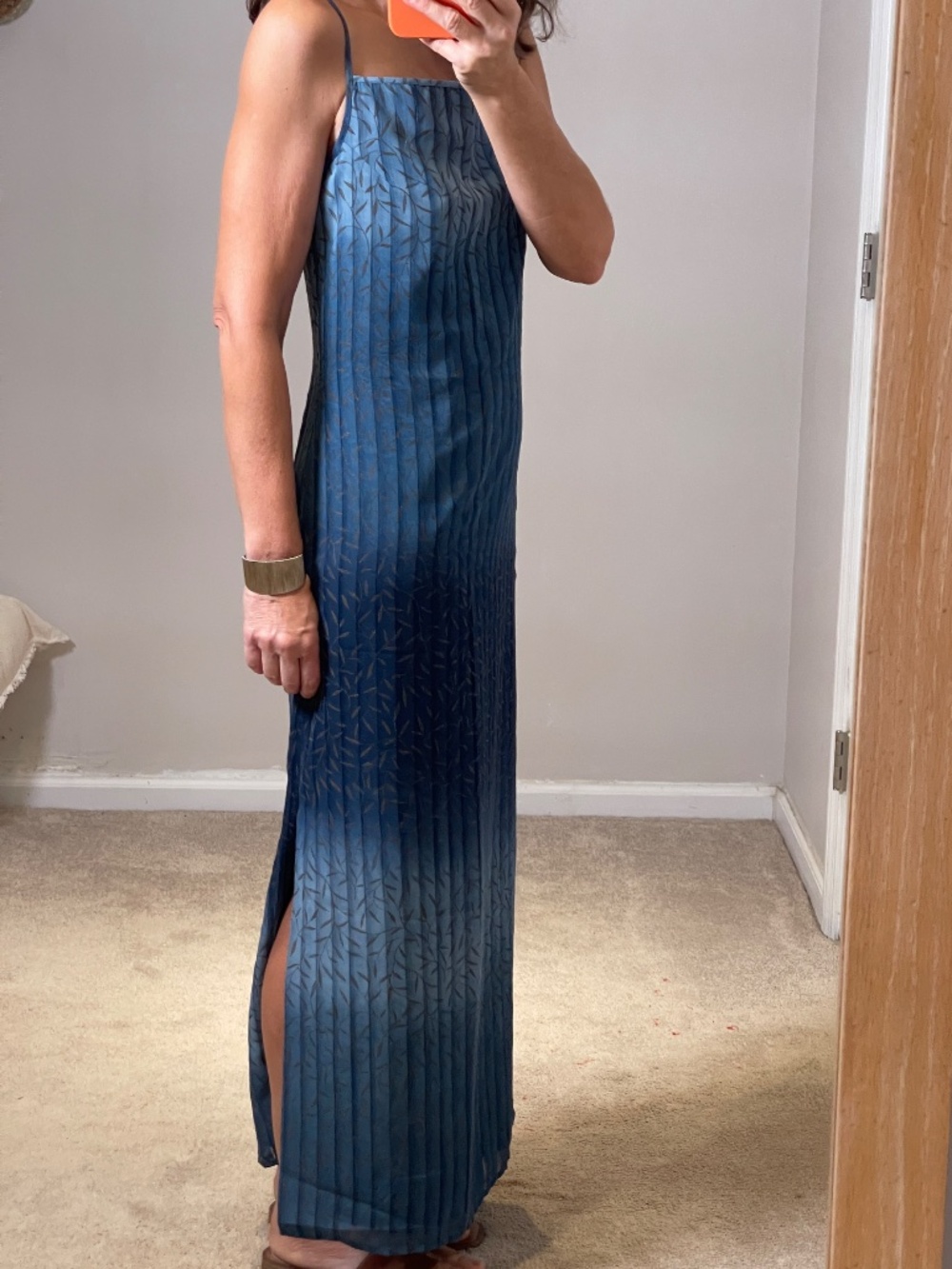 Arcadia ombre blue foral plisse straigth summer dress women S